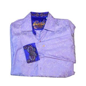 Robert Graham Flip Cuff Paisley Classic Fit Lilac Purple Jacquard Shirt Medium
